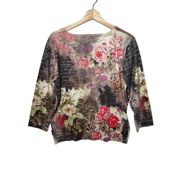 Impulse 3/4 Sleeve Floral Graphic Print Y2K 90s Colorful Cheetah Shirt Top Sz M - Picture 6 of 12